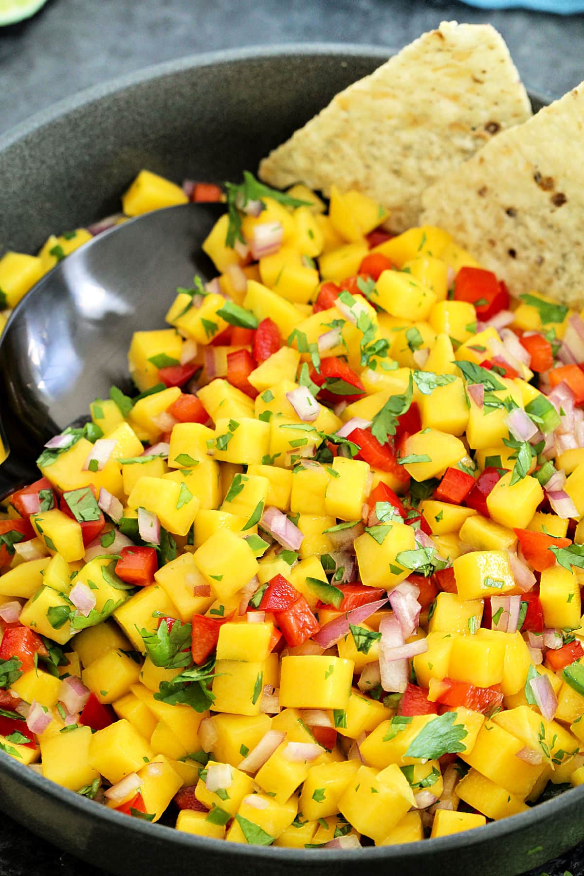 Close up photo of mango salsa.