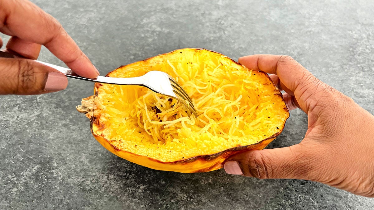 Shredding spaghetti squash.