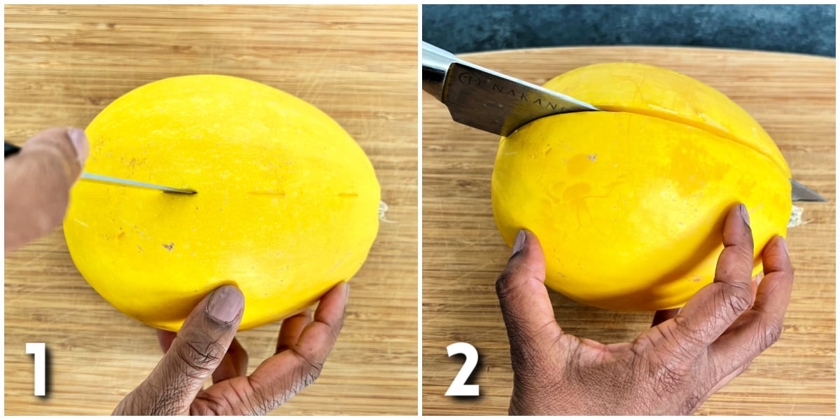 Tips for cutting a spaghetti squash.