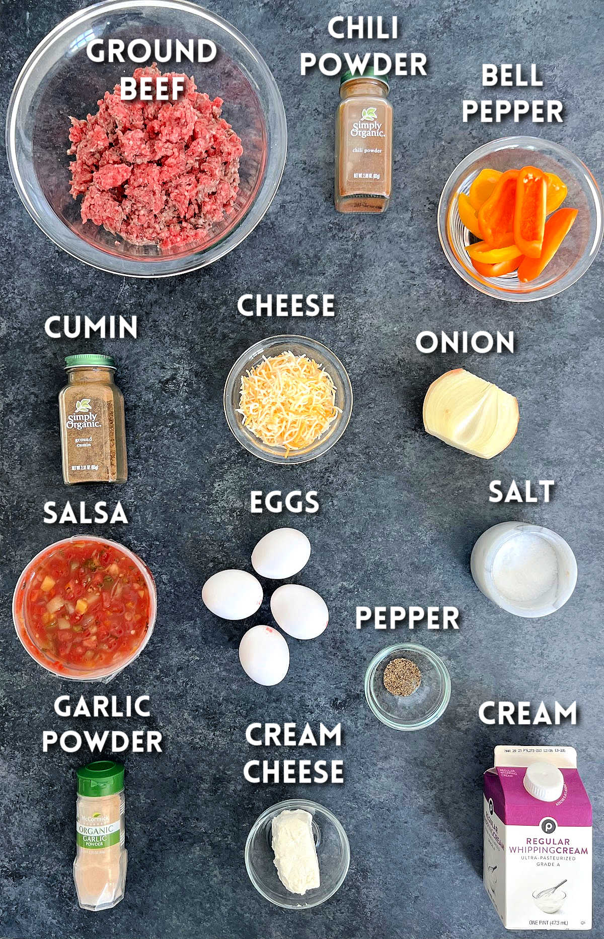 Ingredients for easy keto taco casserole.