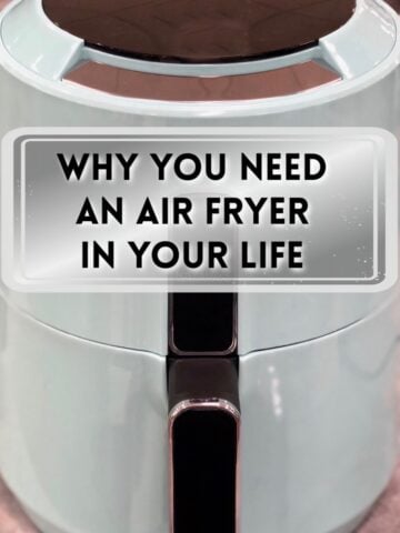 Photo of a light blue air fryer with the title "Why You Need an Air Fryer in Your Life"