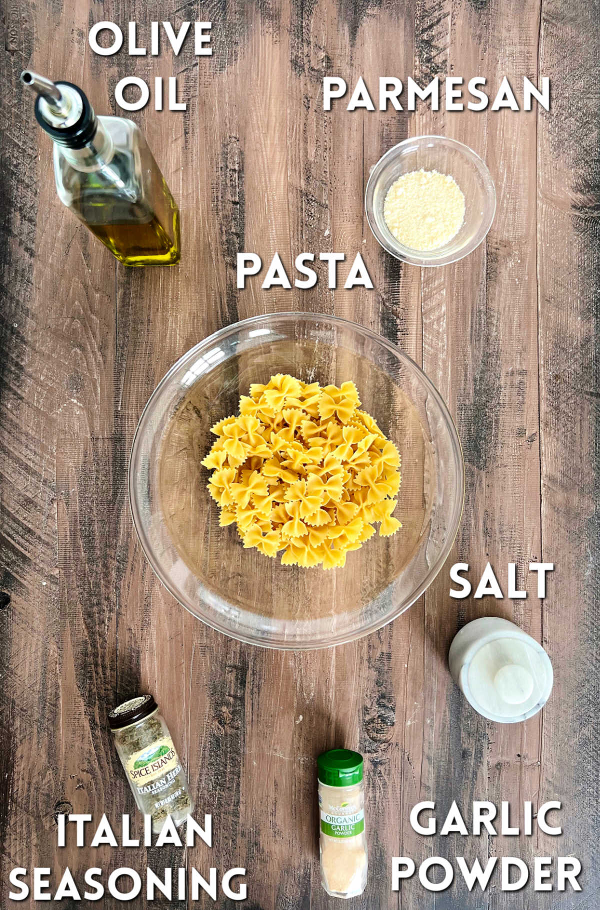 Ingredients for pasta chips.