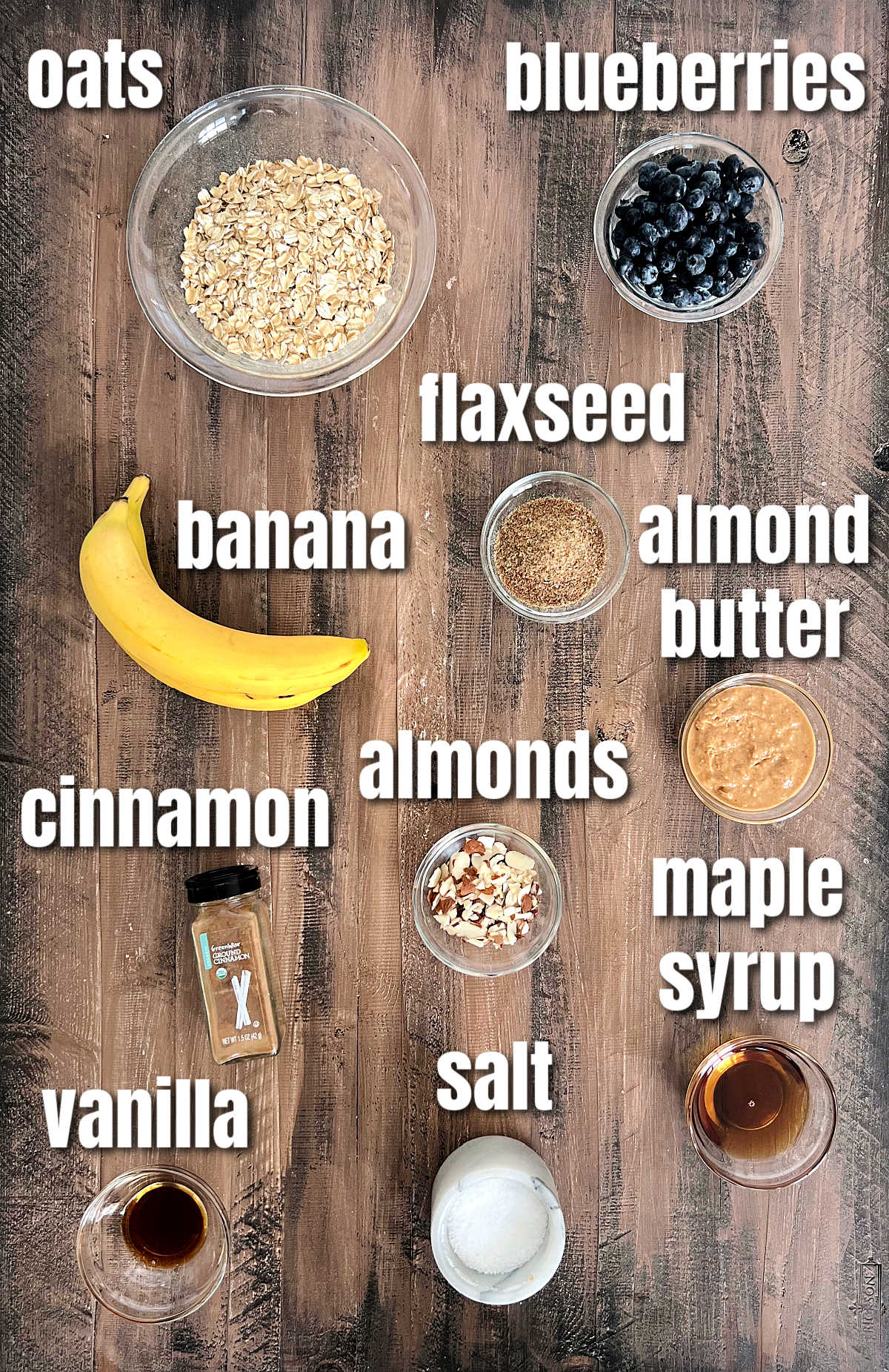 Ingredients for making blueberry oatmeal cookies.