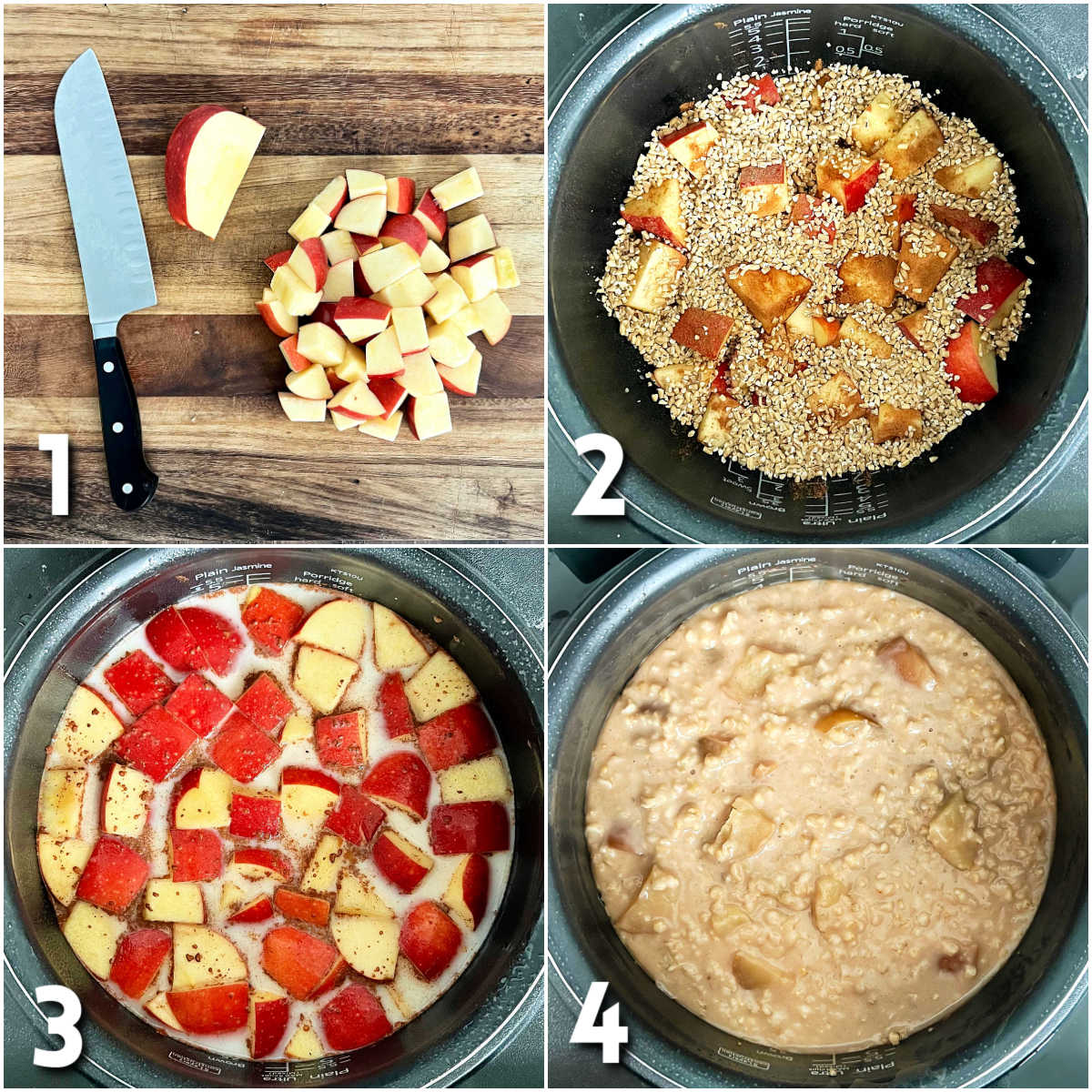 Steps for making Easy Crockpot Apple Cinnamon Oatmeal.