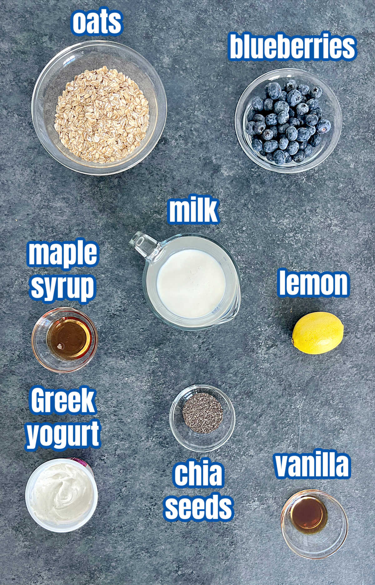 Ingredients for Easy Blueberry Overnight Oats.