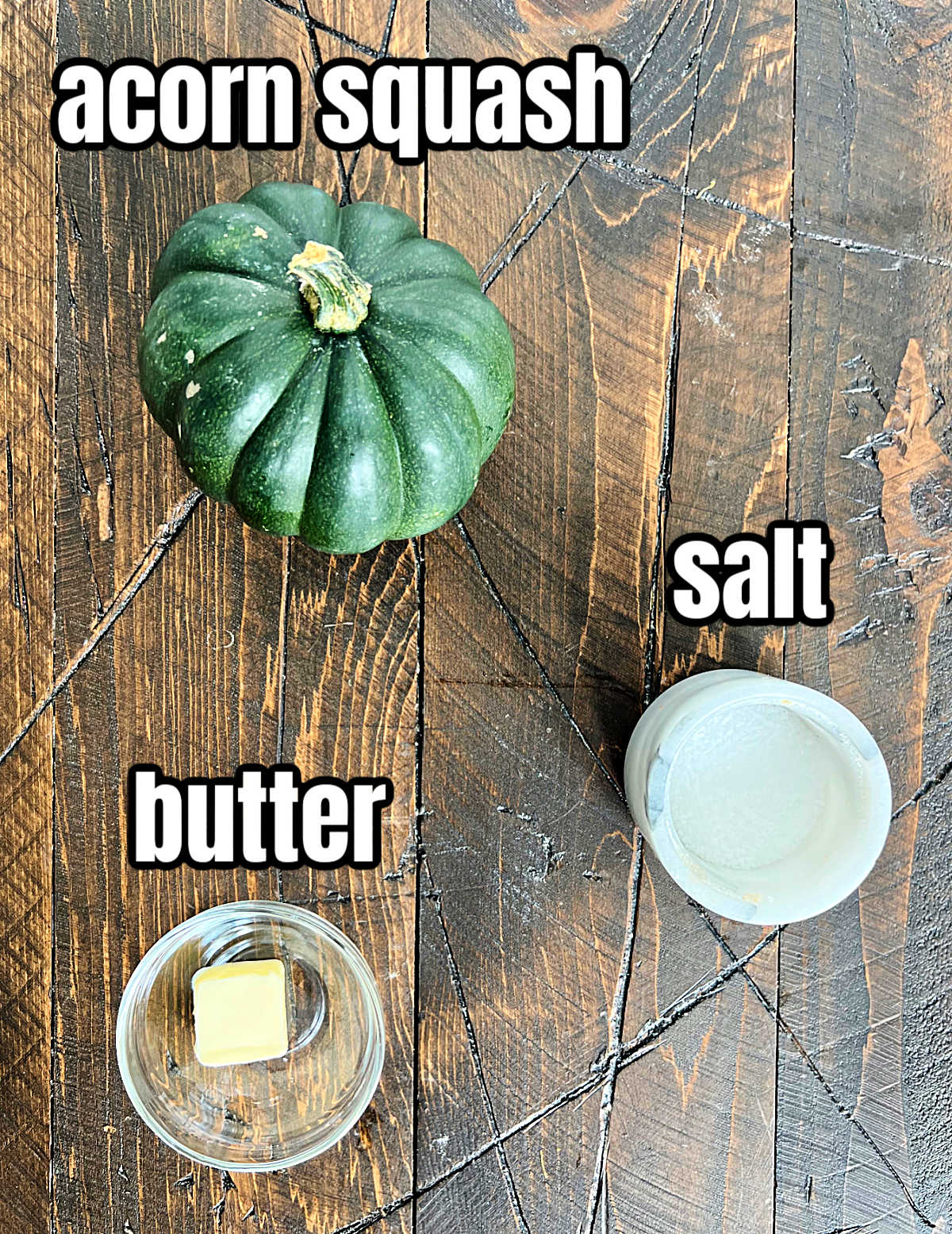 Ingredients for making acorn squash in the microwave.