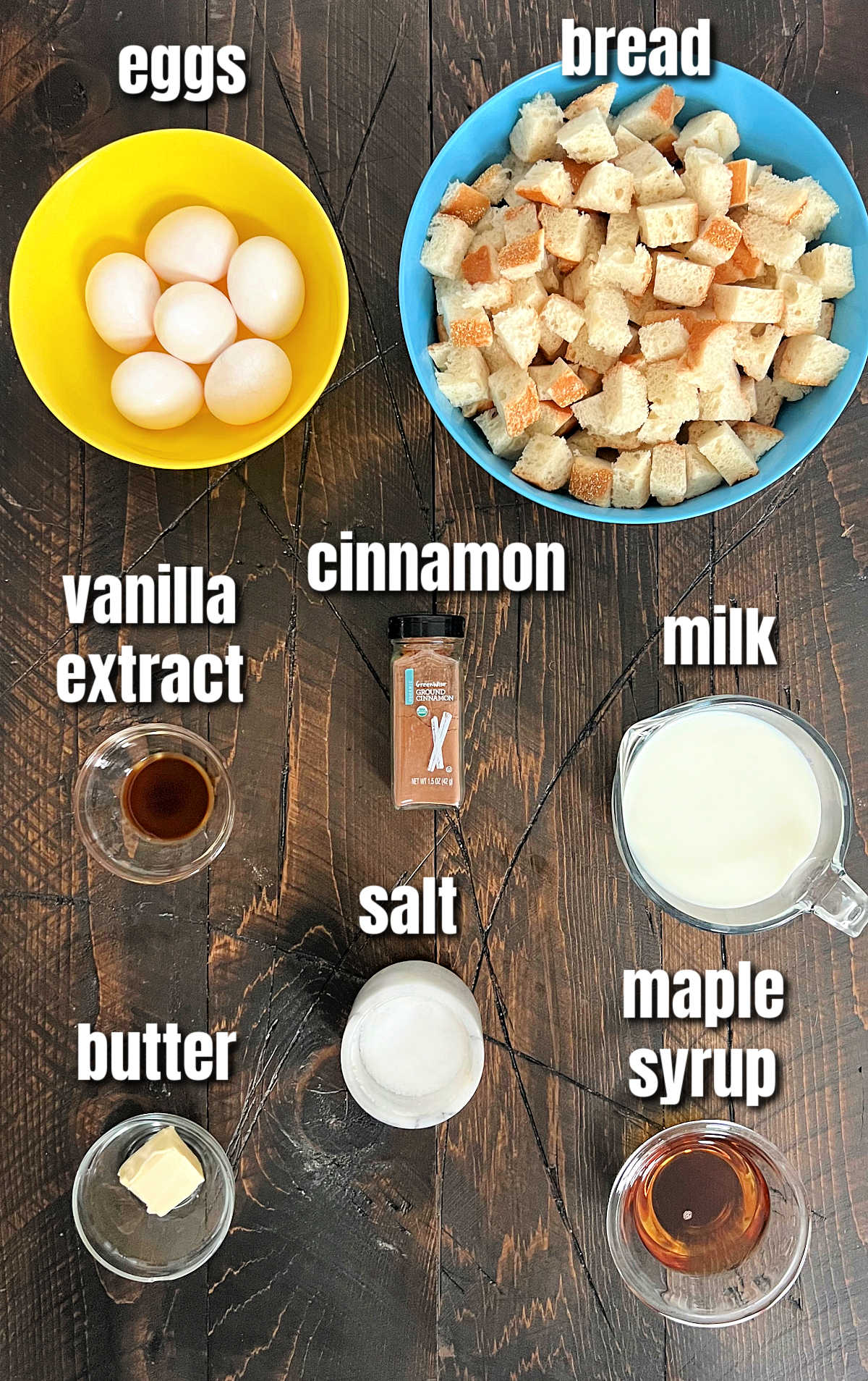 Ingredients for crockpot French toast casserole.