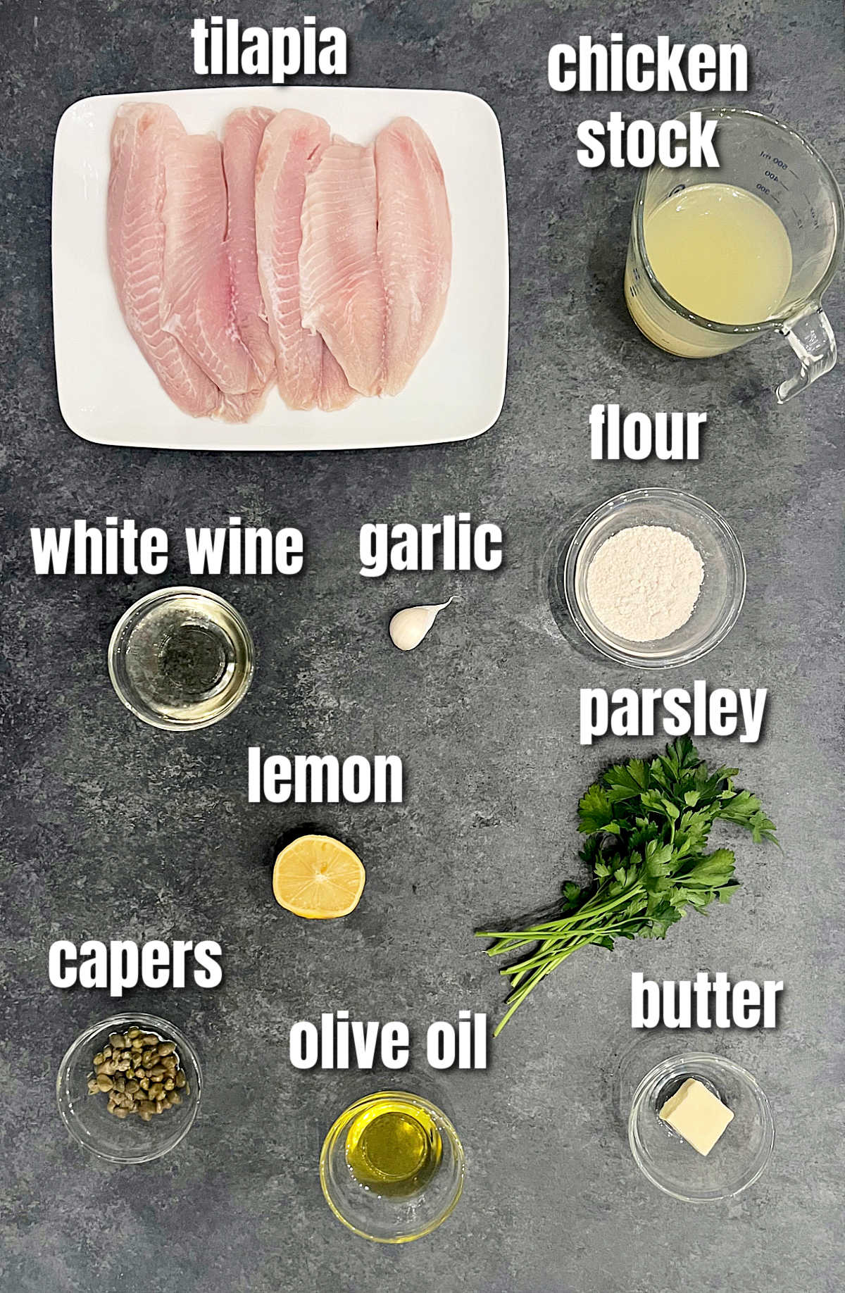 Ingredients for tilapia piccata.