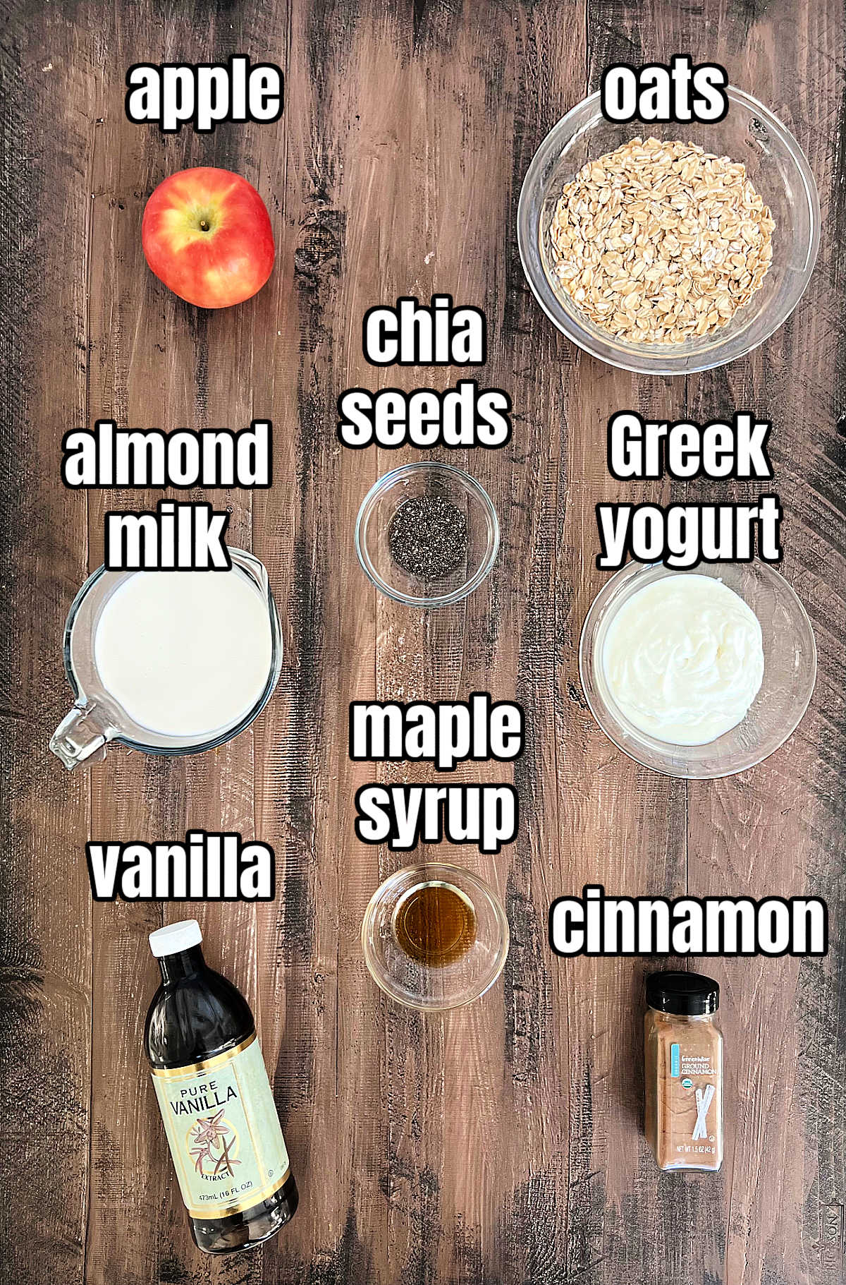 Ingredients for making apple cinnamon overnight oats.