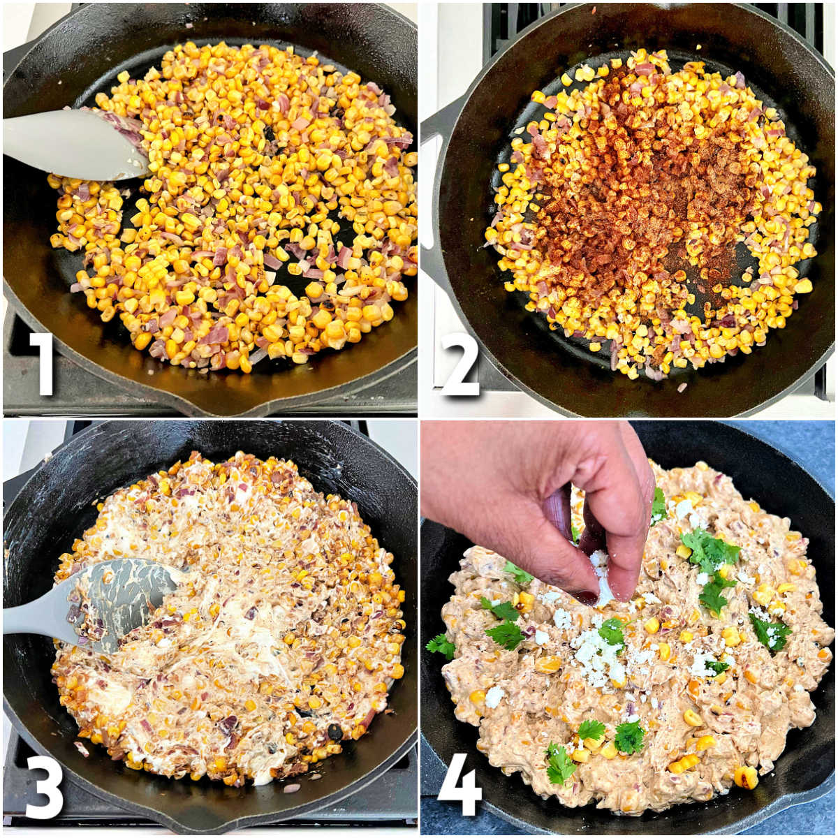 Steps for making Mexican street corn dip.
