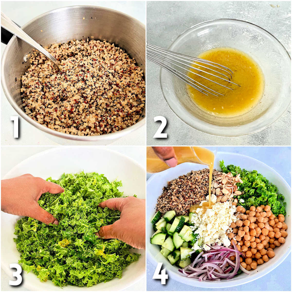 Steps for making a quinoa and kale salad
