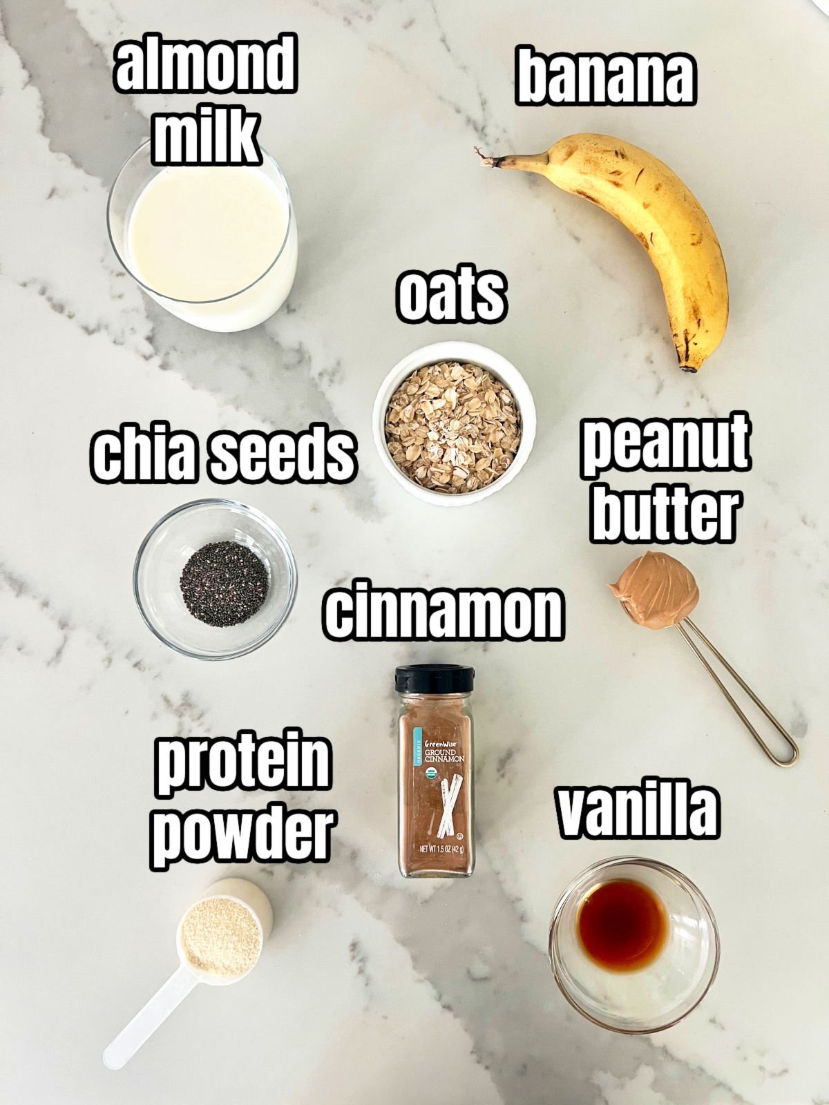 Ingredients for making an oatmeal smoothie.