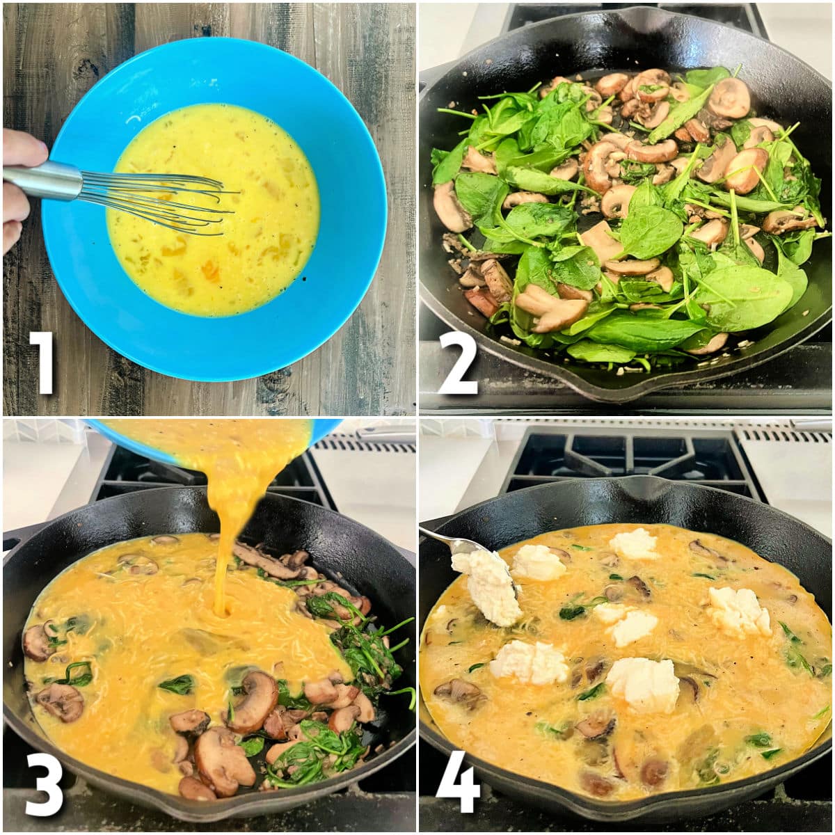 Steps for making ricotta frittata