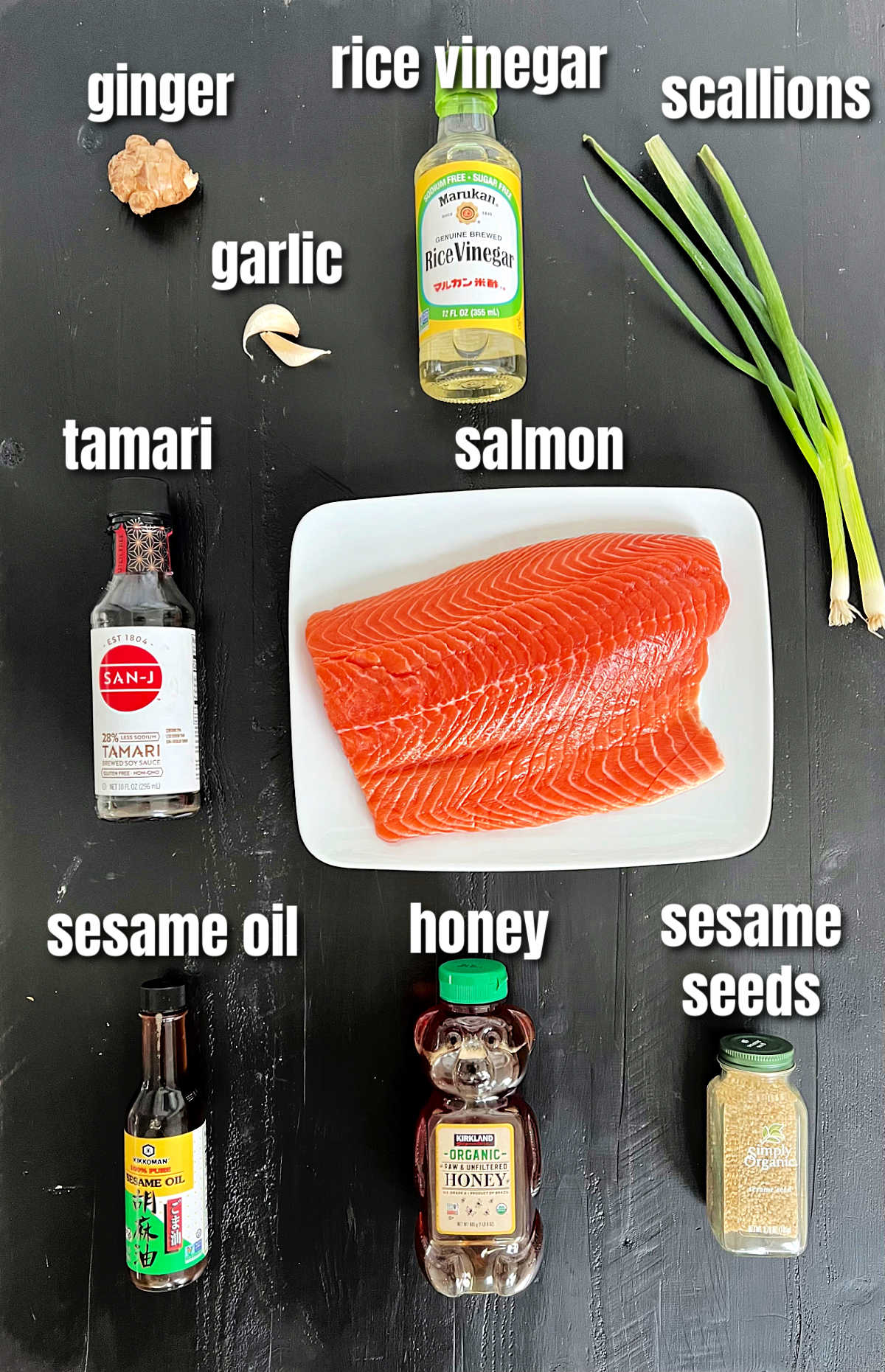 Ingredients for making honey ginger salmon.