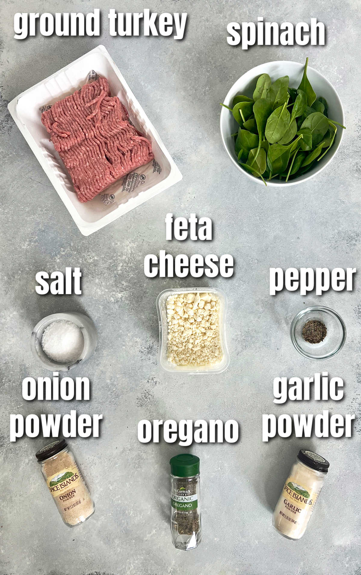 Ingredients for Greek turkey burgers.