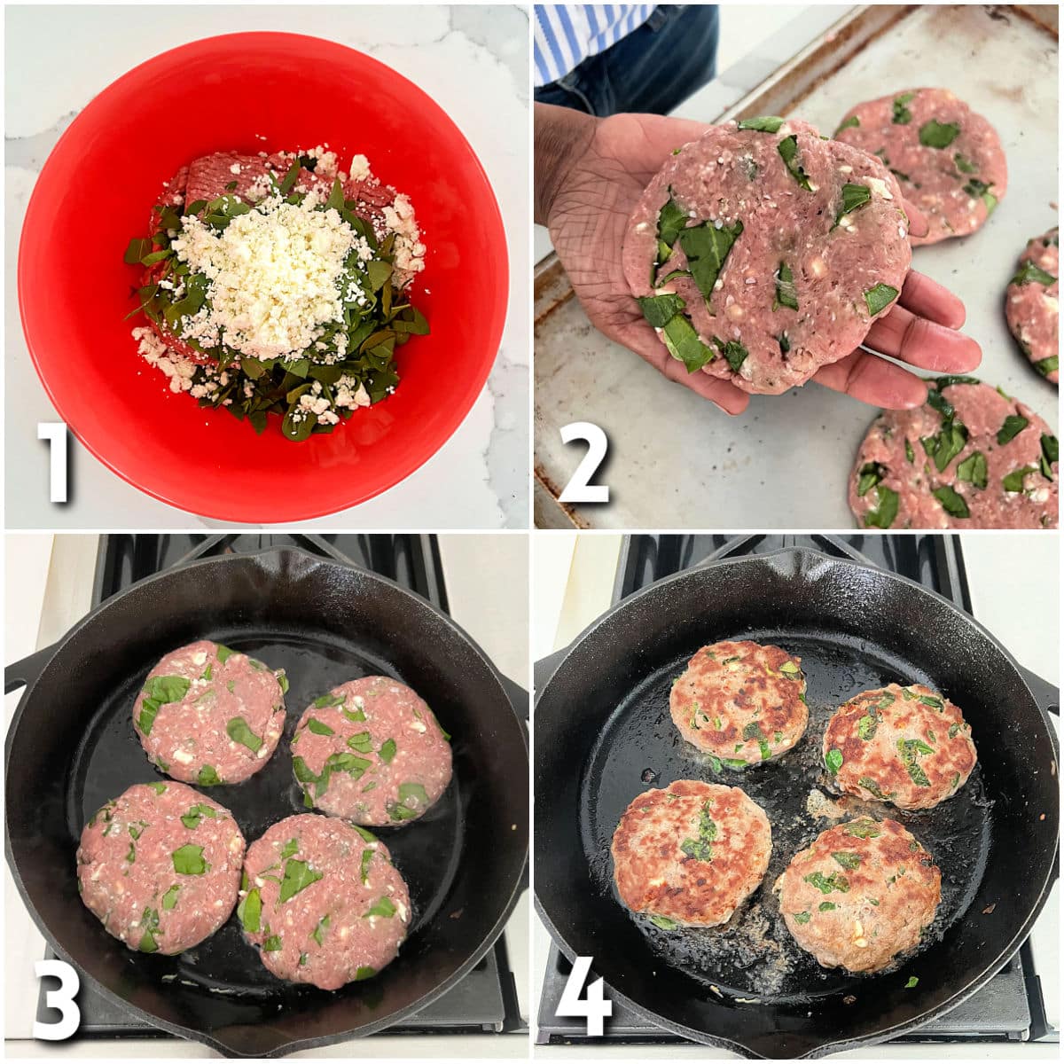 Steps for Greek turkey burgers.