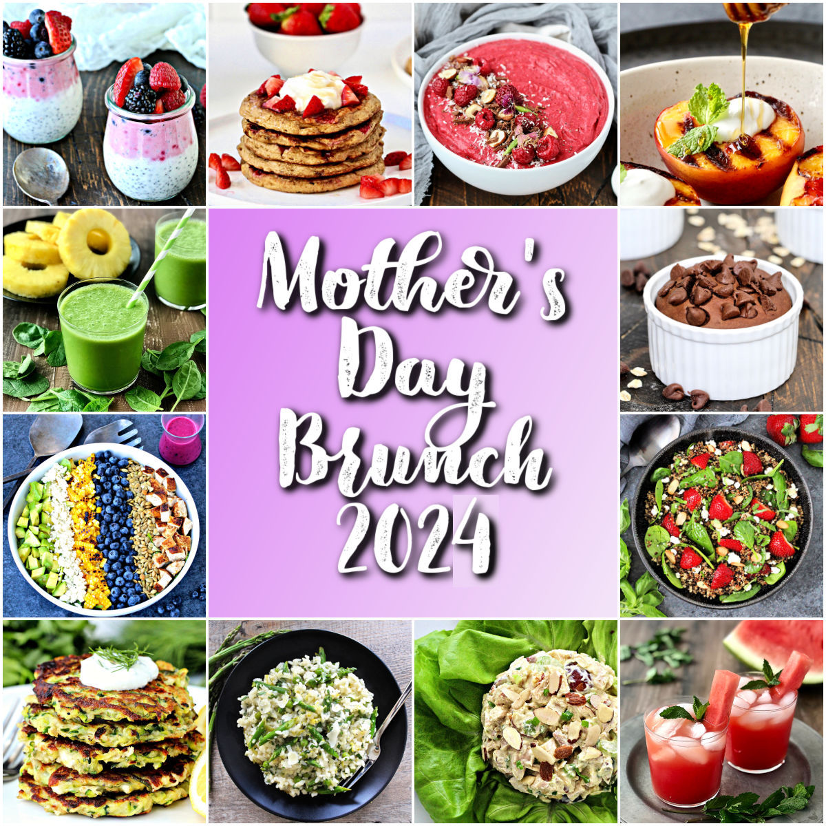Collage of "Mother's Day Brunch 2024" recipes.