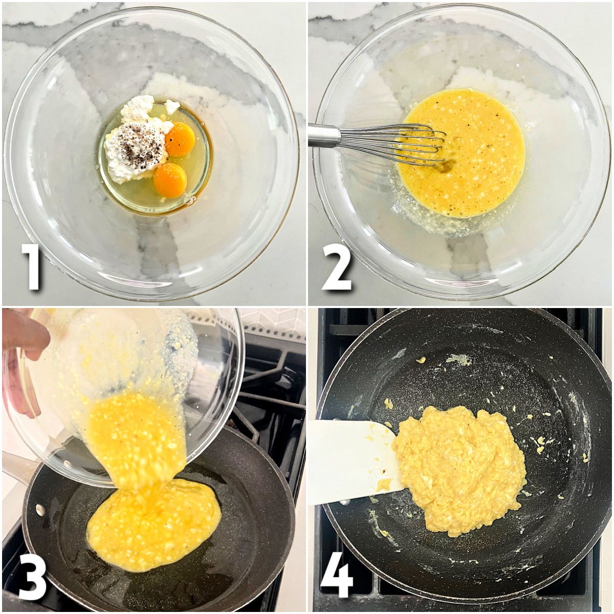Steps for making high protein scrambled eggs with cottage cheese