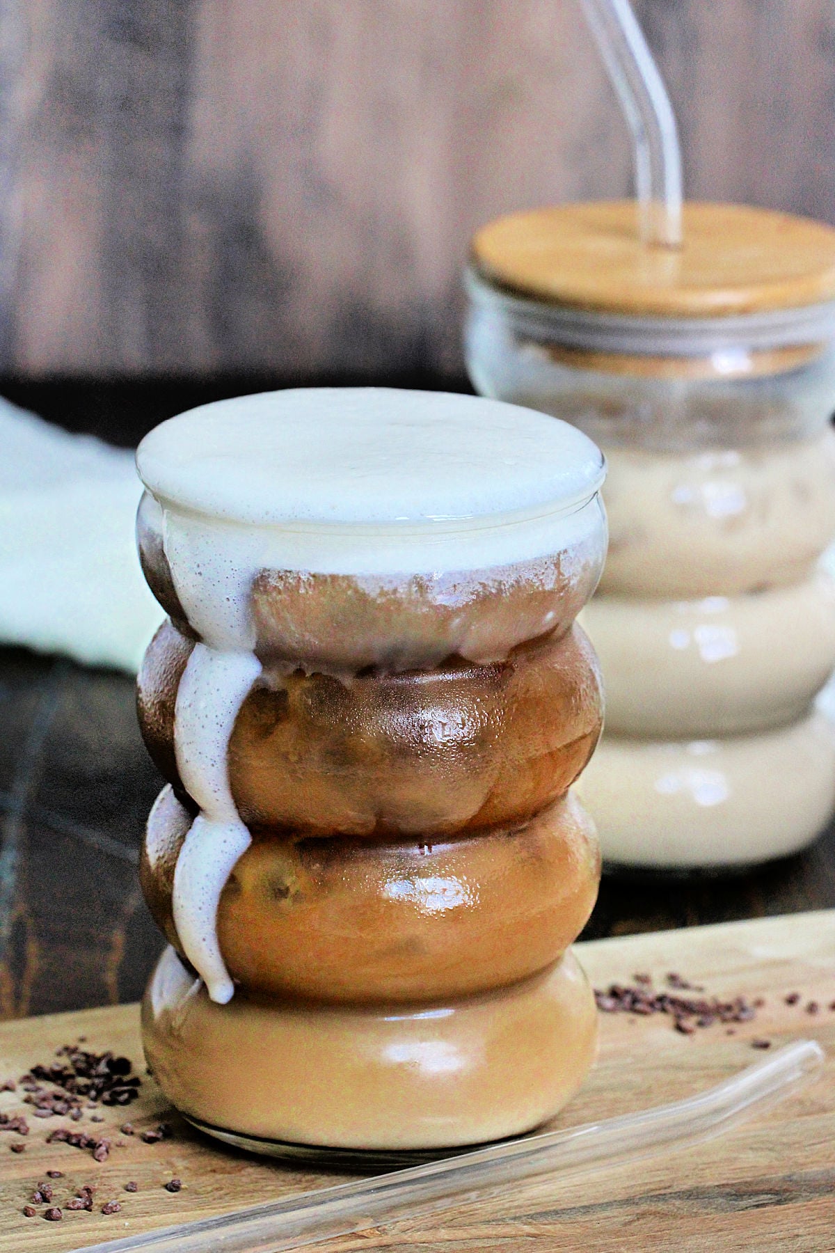 2 glasses of protein iced coffee.