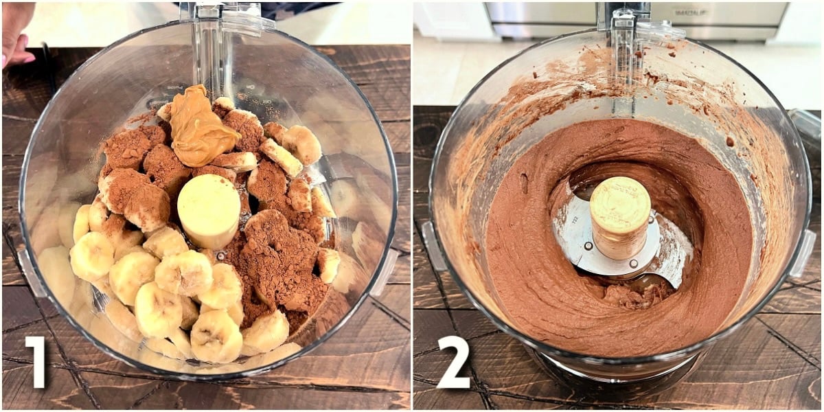 Steps for making healthy chocolate banana "ice cream"