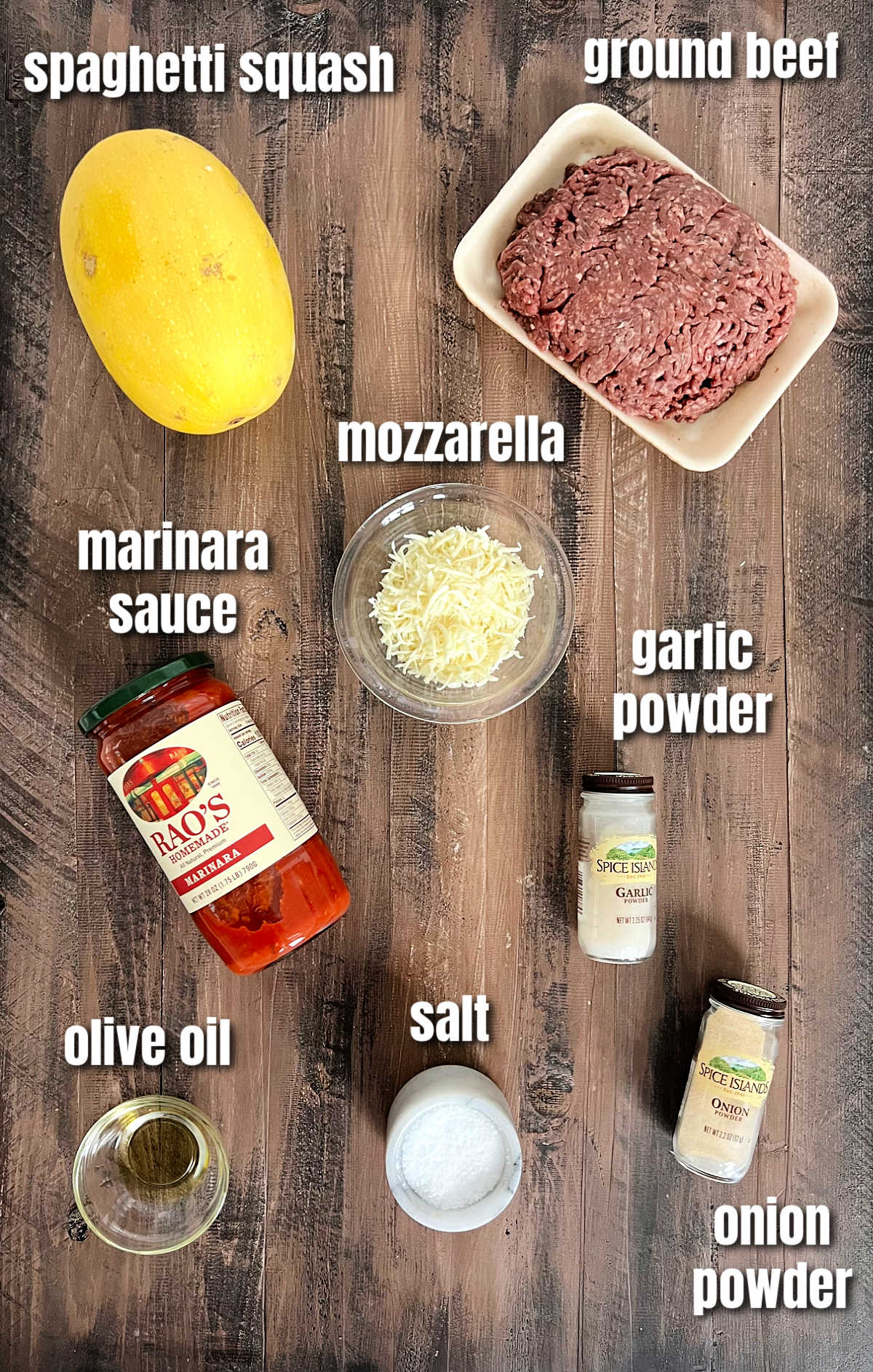 Ingredients for making spaghetti squash boats.