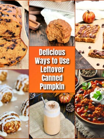 Collage of "Delicious Ways to Use Leftover Canned Pumpkin" recipes.