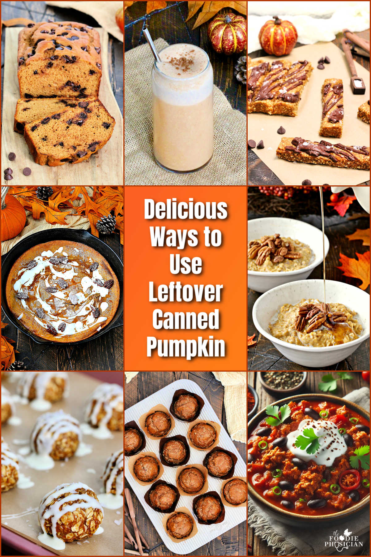 Collage of "Delicious Ways to Use Leftover Canned Pumpkin" recipes.