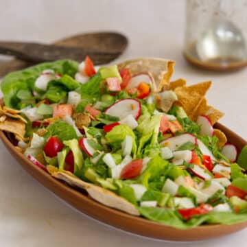 Fattoush salad in a bowl.