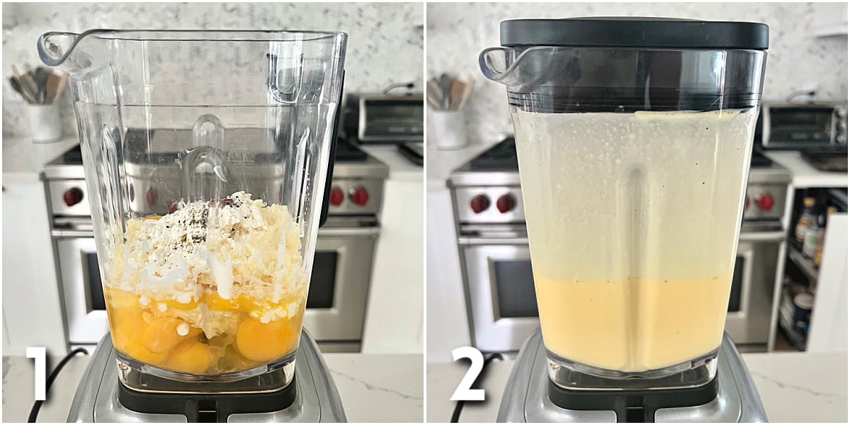Steps 1 and 2 for making Starbucks copycat egg bites.