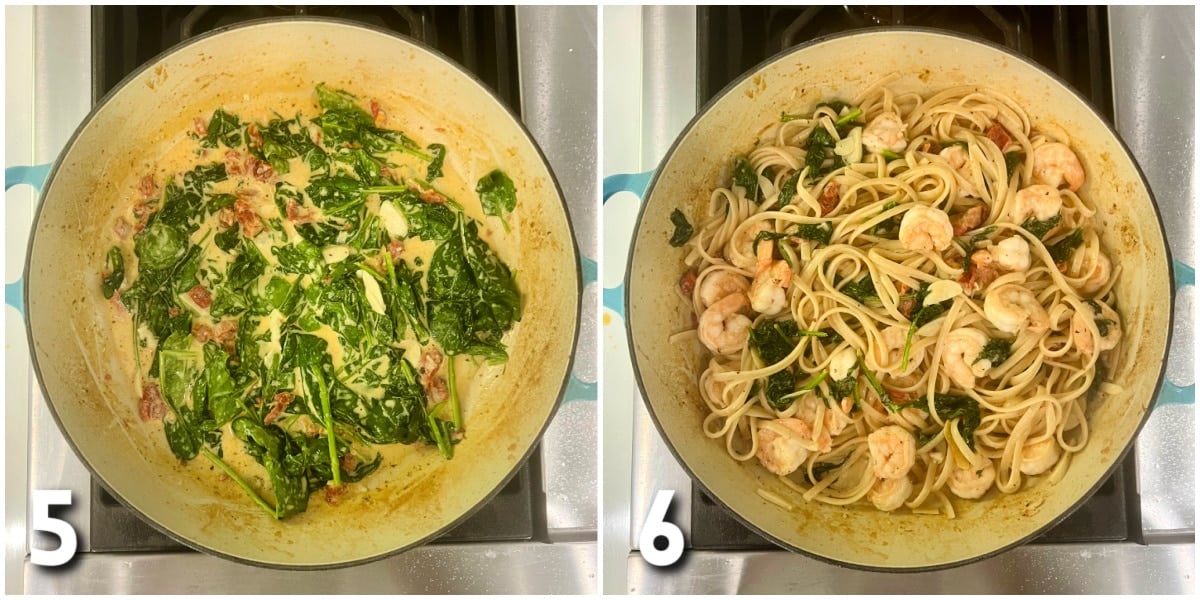 Steps 5-6 for making Shrimp & Spinach Pasta
